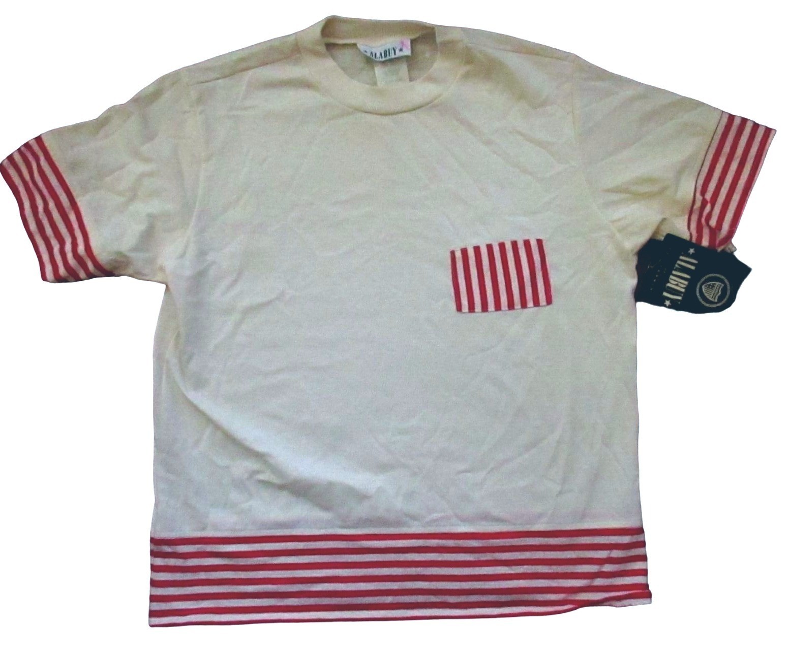 Vintage Women’s T-shirt Medium NEW DS Single Stitch 1980’s ALABUY STRIPED BOXY