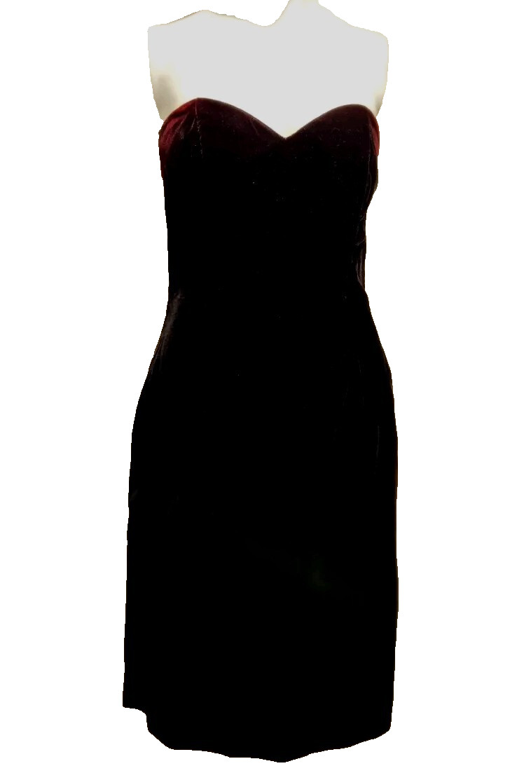 Formal Holiday Party Dress Velvet Beaded Burgundy Med 6 McClintock Old Money