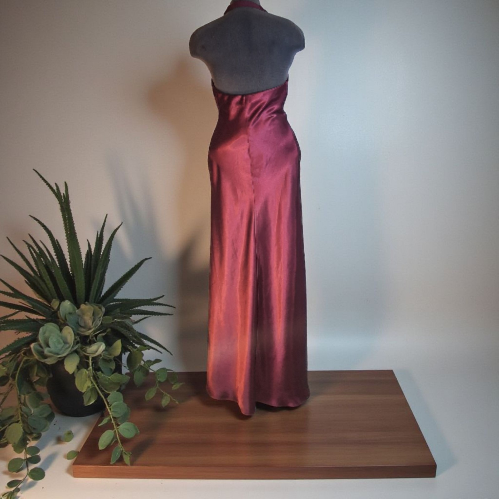 Vintage Whimisigoth Onyx Nite Halter Maxi Dress,Size S-M,Satin And Chiffon,