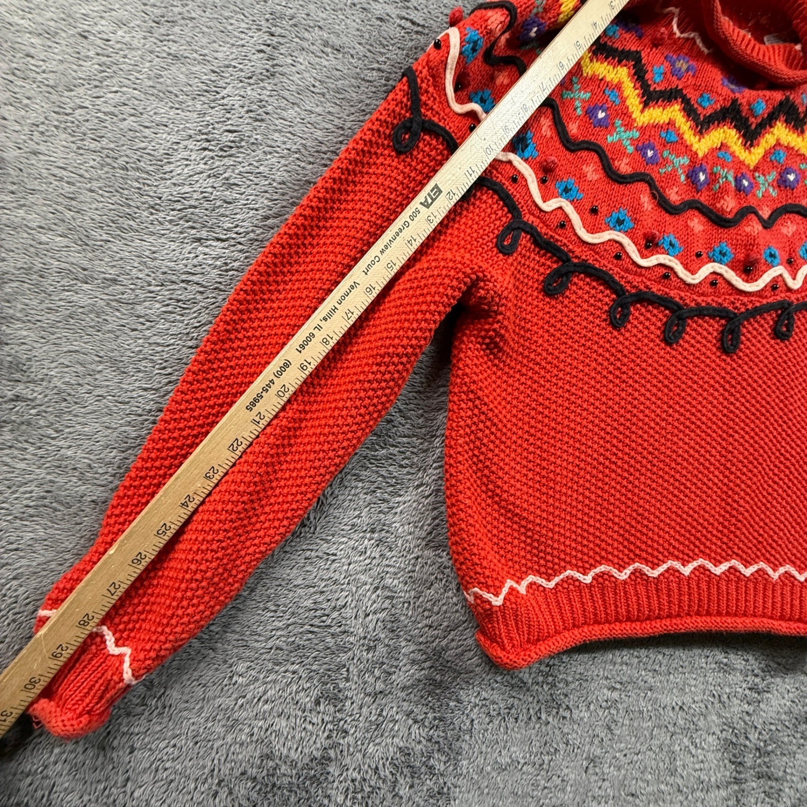 Chaus Knit Sweater Womens S Red Excellent Vintage Embroidered Holiday Chunky