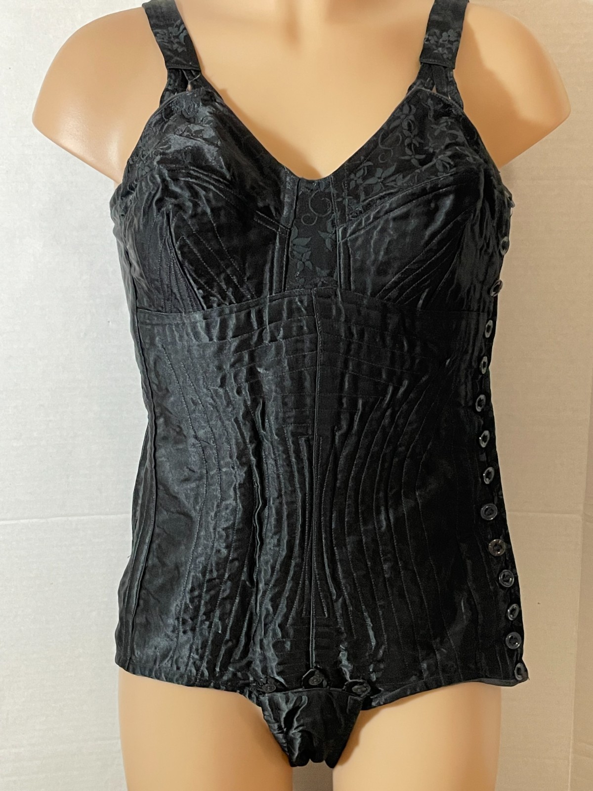 RARE Vtg Antique 20s 1930s? SATIN All in One Girdle Bodysuit Body Shaper BUTTONS