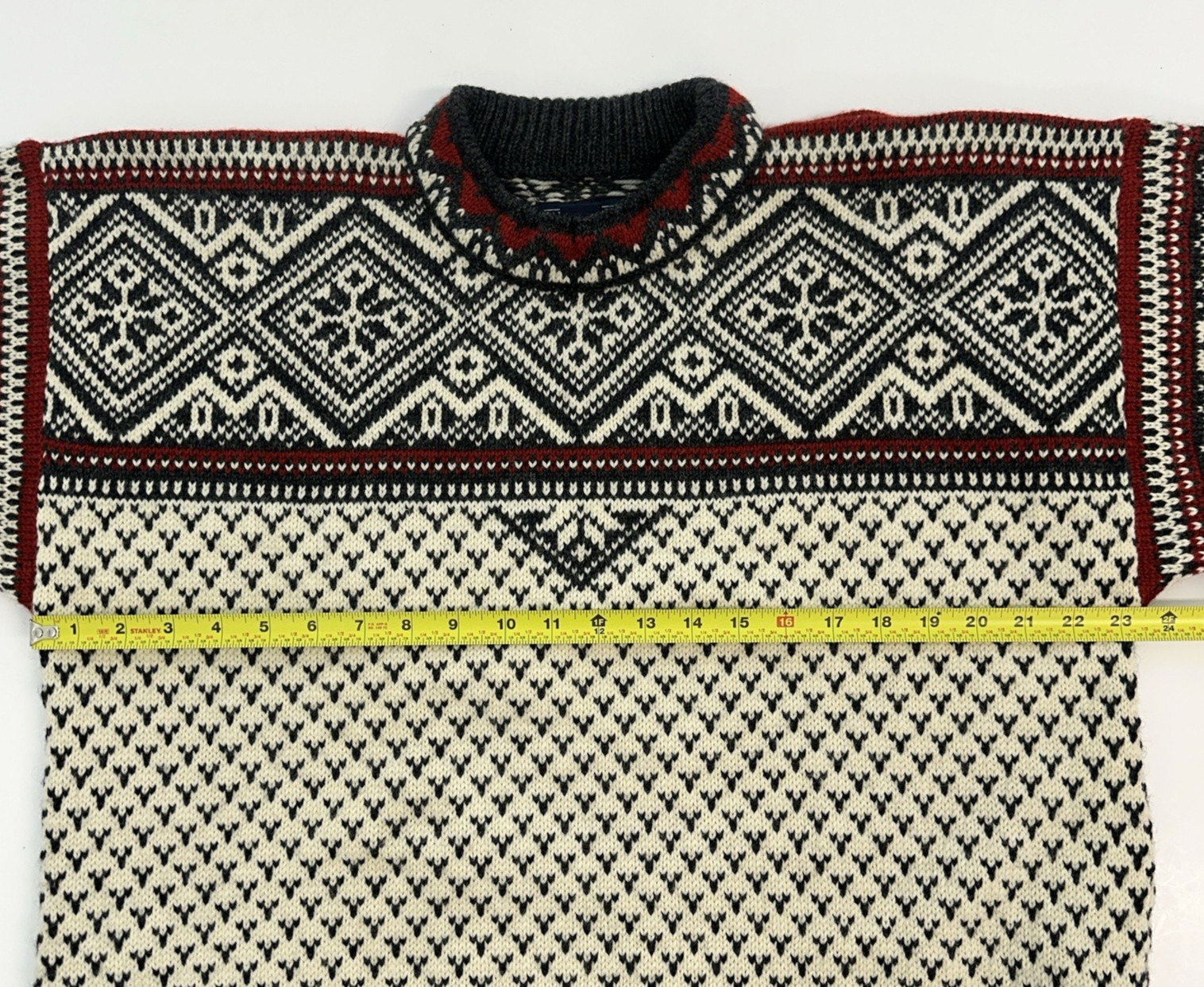 VTG Lands End Nordic Fair Isle 100% Wool Sweater Mens Sz Med Ski Made in Norway