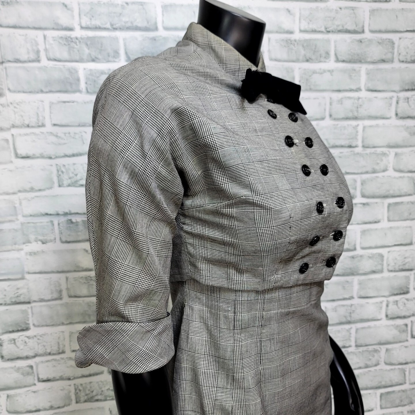 vintage 50s Pat Hartly Houndstooth Plaid Pencil Dress Bolero Set Keyhole Bow