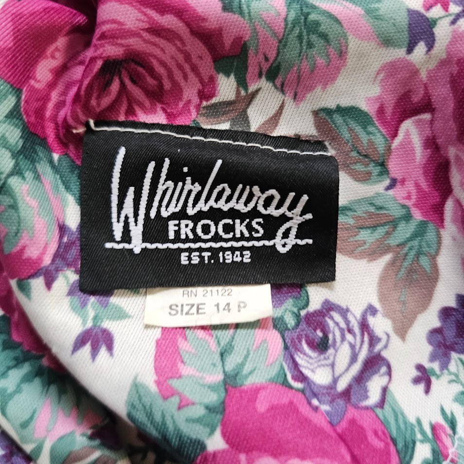 Vtg 80s Garden Party Cabbage Rose Granny Floral Belted Shirtwaist Tea Dress PM/L