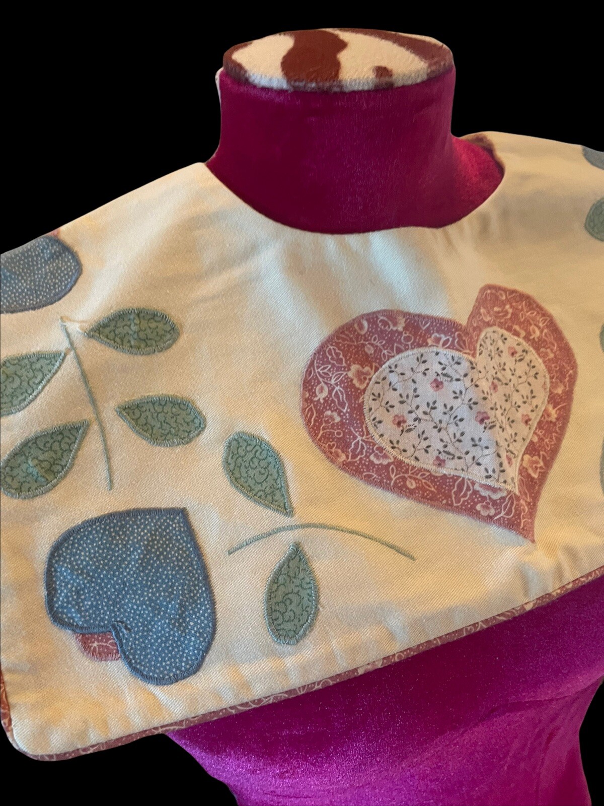Vintage Sharon Young Quilted Collar Cottagecore Versatile Modest Hearts Calico