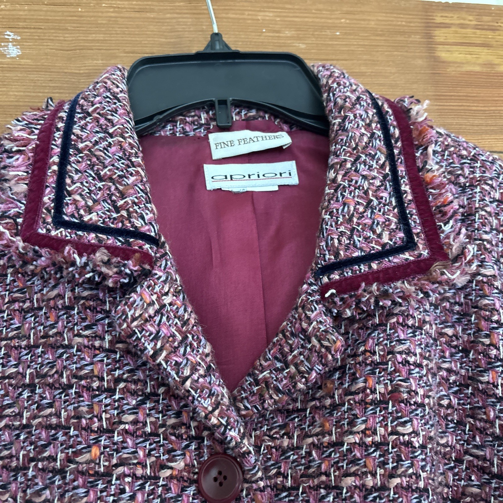 Vintage Apriori Pink Purple Black Wool Tweed Lined Blazer Jacket Size 16