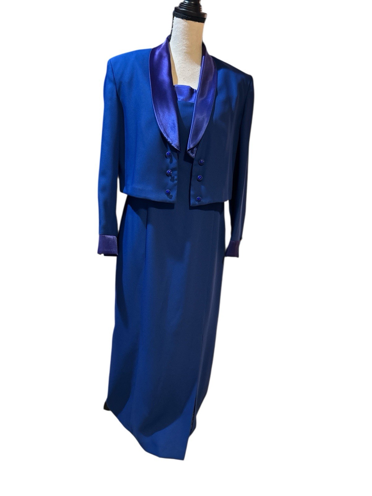JOSEPH RIBKOFF Formal Long Dress/Jacket Sz 14 Royal Blue, Purple Trim Wedding