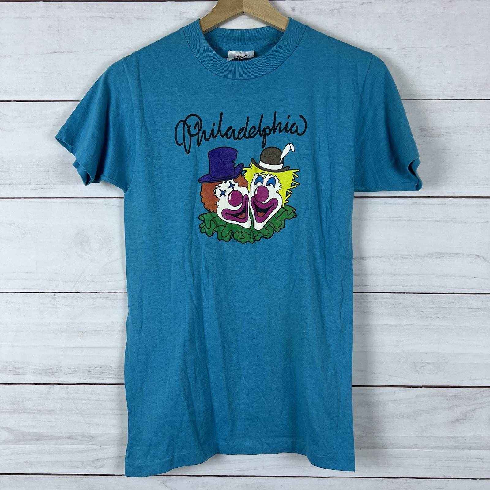 True Vintage Shirt Size S/M Blue Philadelphia Clowns Circus 70s