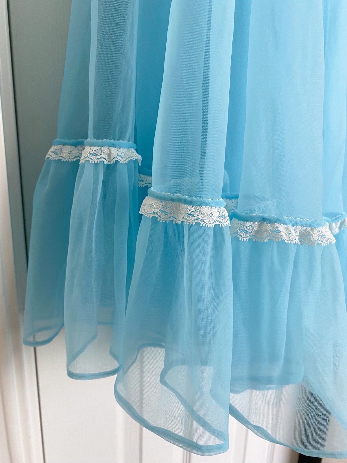 Vintage Lisette Al Sterling RARE Gown Peignoir Set Sky Blue Nylon Coquette Small