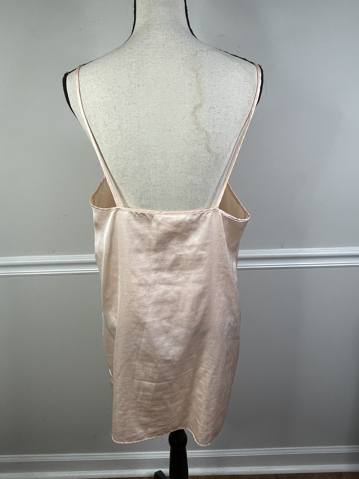 Vintage Anne Rothschild for Caress Lingerie Satin Lace Blush Peach M Chemise USA