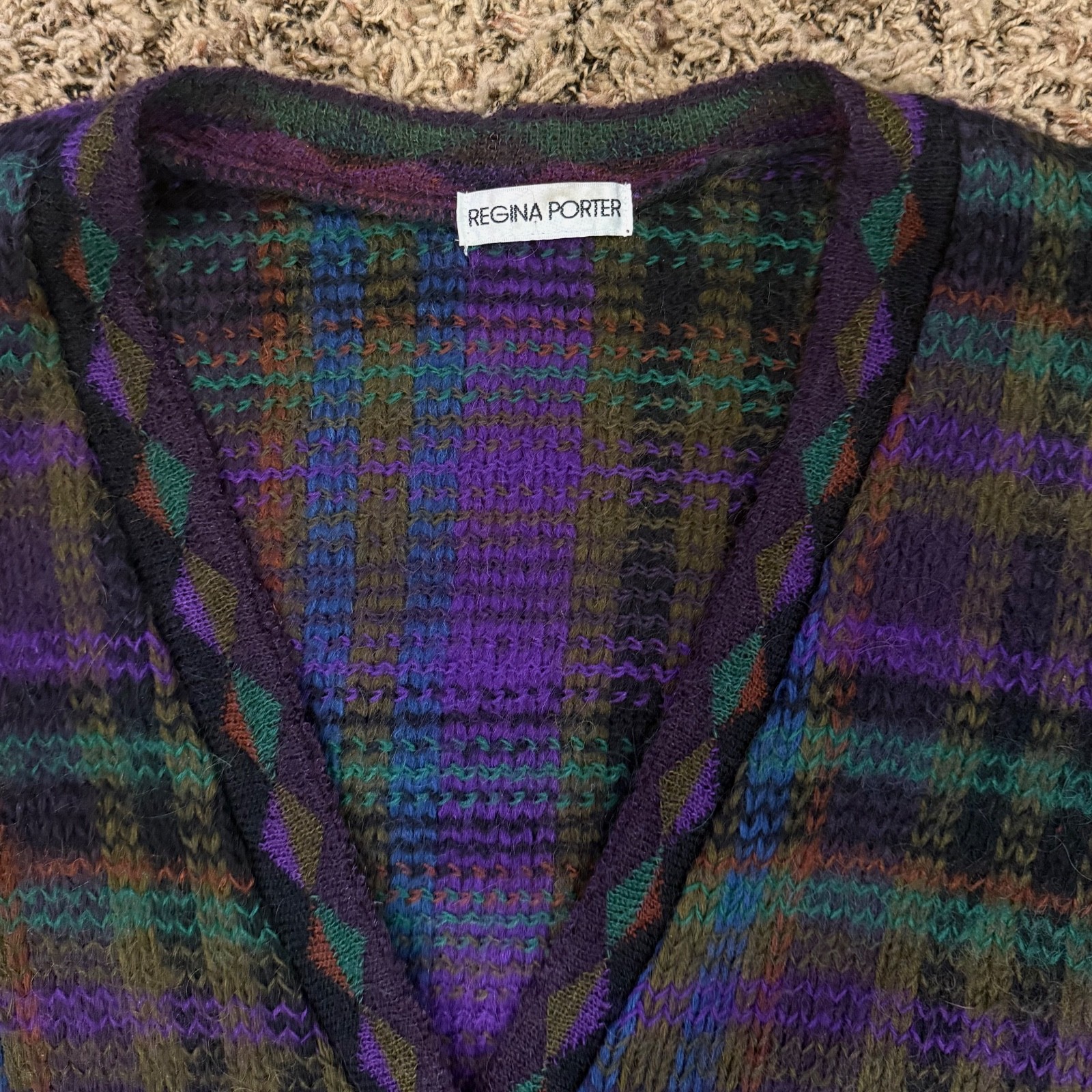 Vintage 80’s PLAID MOHAIR CARDIGAN M Knit Sweater Boxy Oversized Retro Pockets