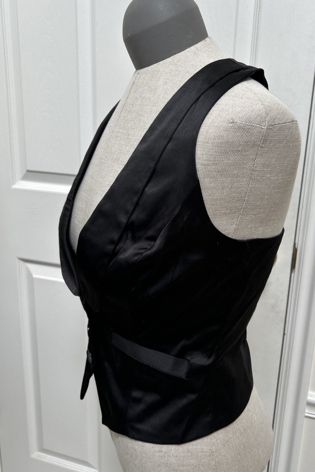 VTG Black Satin Women’s Dress Vest Waistcoat Tailored Classic BCX Med