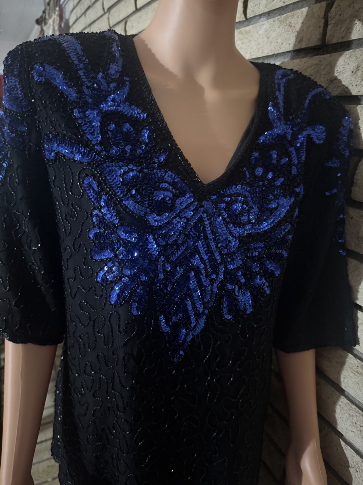 80’s Silk Sequin Blouse Vintage disco top party oversized women size M