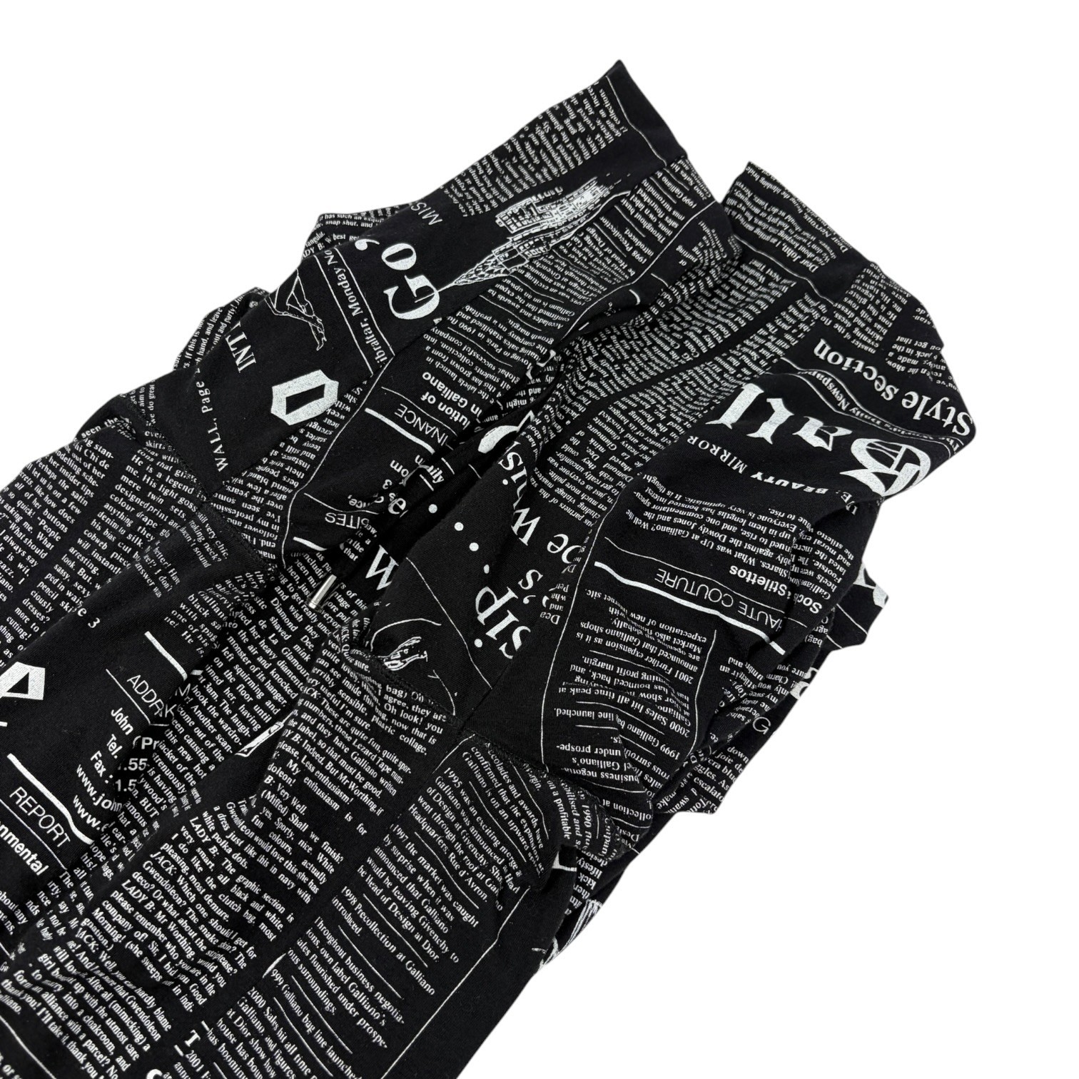 John Galliano Vintage Newspaper Print Hoodie Top Pants Set #XS Black 902549