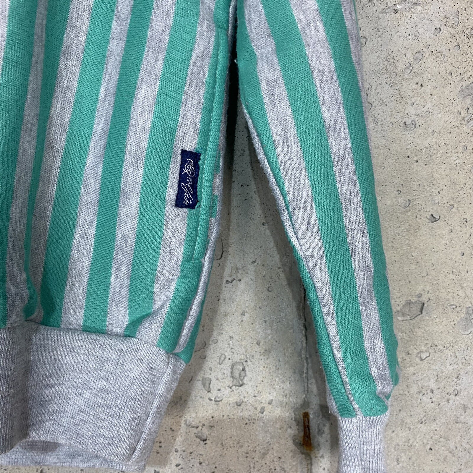 Vintage 80s dolfin corp blue green aqua gray striped crewneck sweatshirt med
