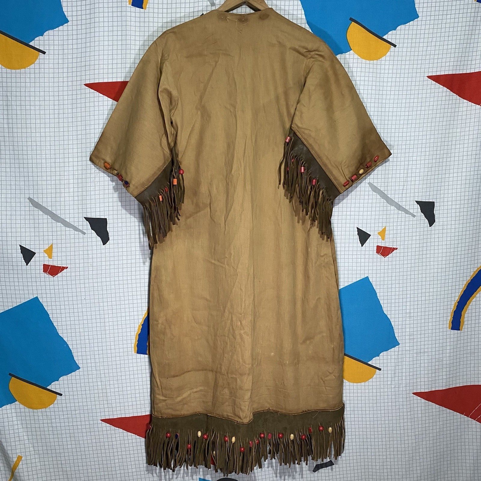 Antique 20s 30s Native Gown Leather Fringe Beads Patches Campfire Girls Navajo