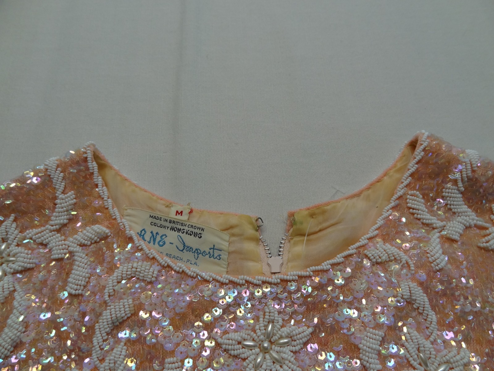 RNE M Hong Kong Sequin Beaded Sleeveless Evening Top VTG 60s 70s Lambs Wool