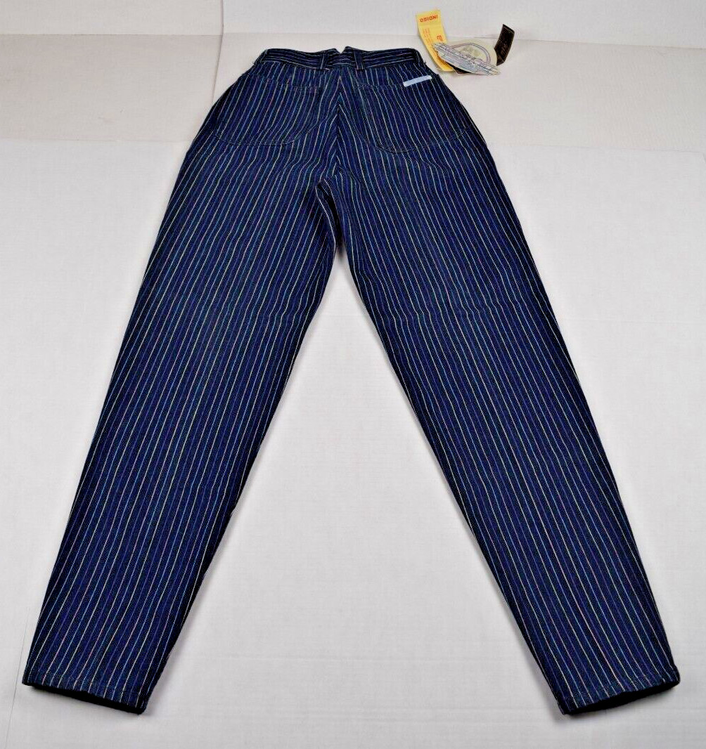 Vintage Jeans Sergio Valente W26 L31 80s Blue Pastel Pinstripes High Waist NWT