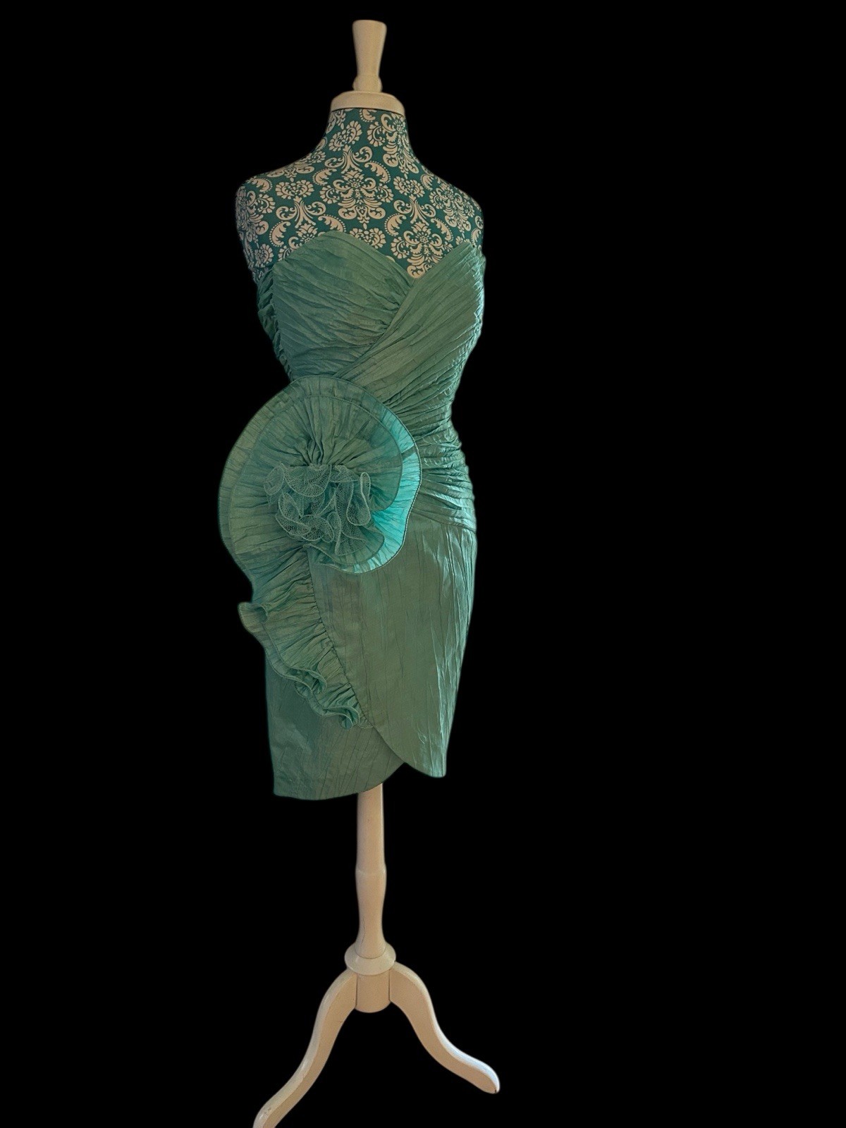 Vintage 1990’s Showstopper Coquette Aqua Evening Prom Formal Avant Garde Dress