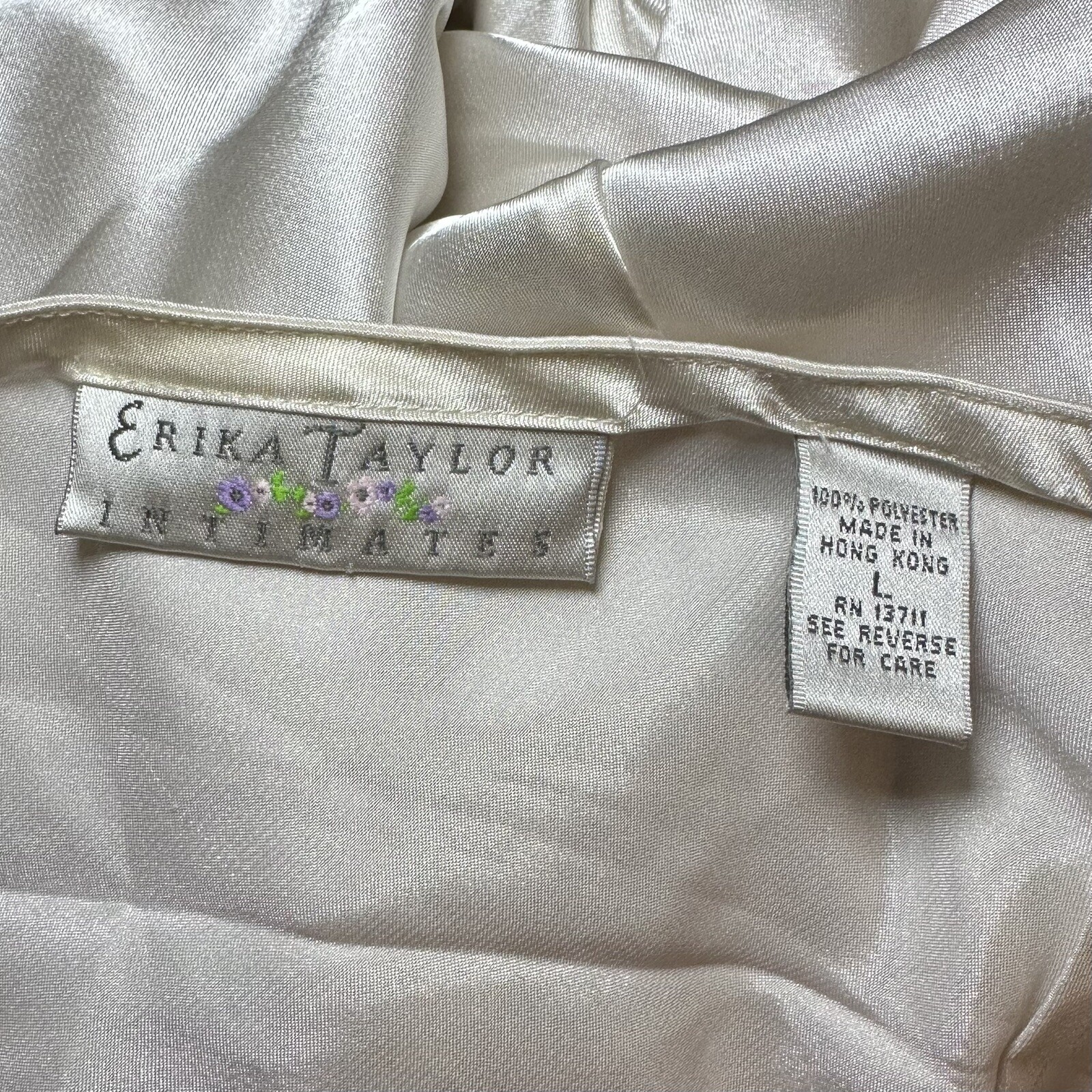 VTG Erika Taylor Intimates Ivory Polyester Satin Nightgown Lingerie Size L