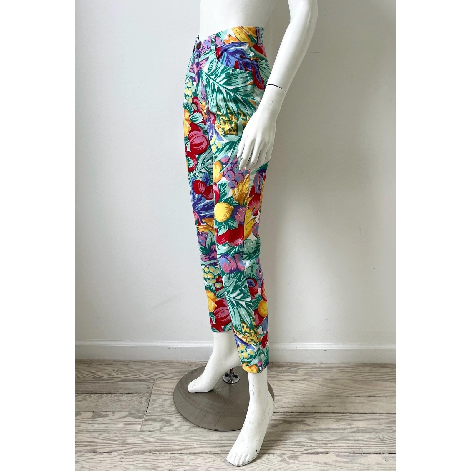 1990s Pants / 90s Rainbow Fruit Print Jeans / Small 25” Waist