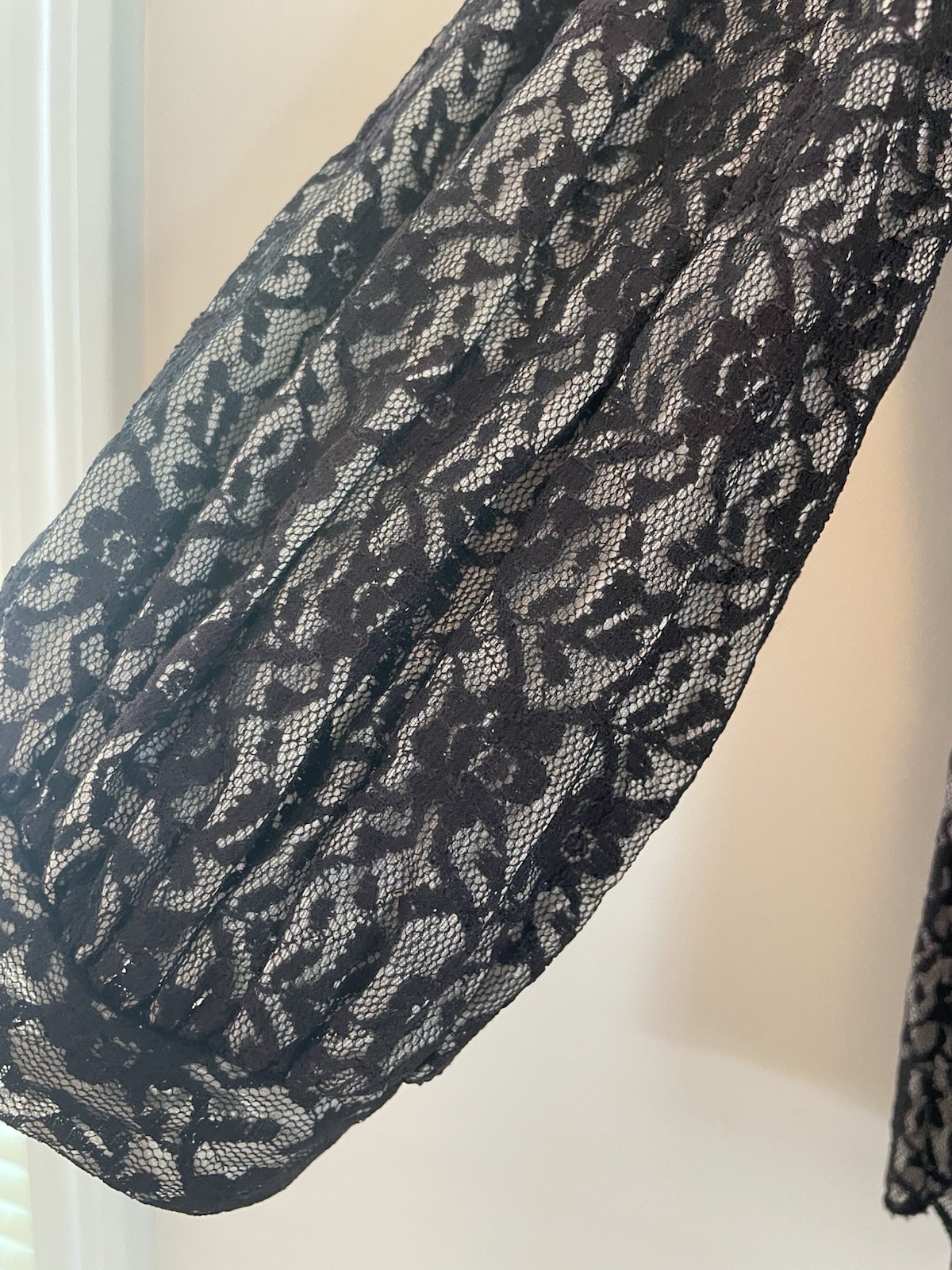 Sheer Black Lace Button-Front Women’s Blouse 1950s- 60s Rhinestone Buttons