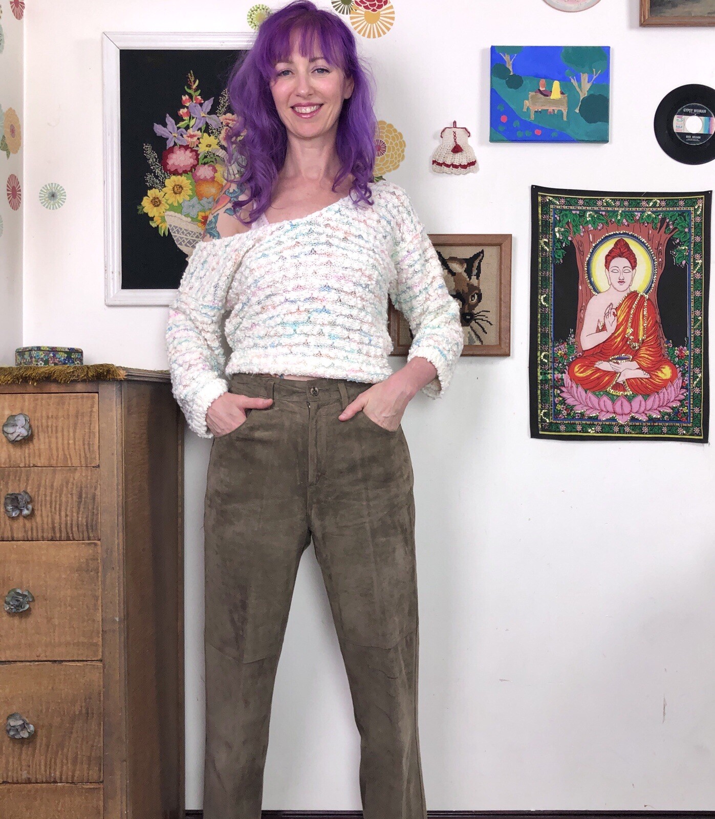 Vintage Suede Pants, 1990s High Waisted Leather Suede by Liz Claiborne, Sz 10 M