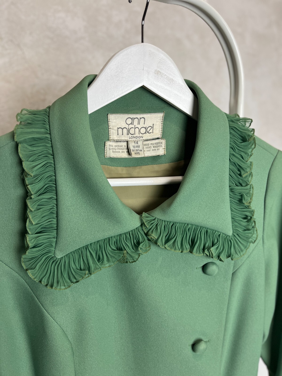 Vintage 60s/70s Ann Michael London Designer Dress Green size UK 14 US 12 M