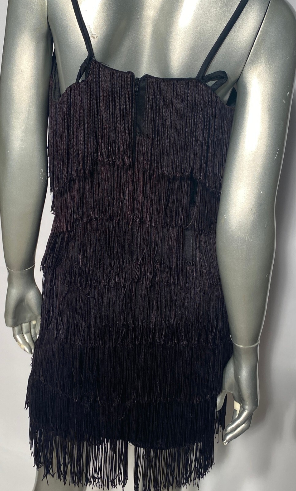 Multi Layered Black Fringe GoGo Dress Flapper Costume Nu-Mode Pearls Included