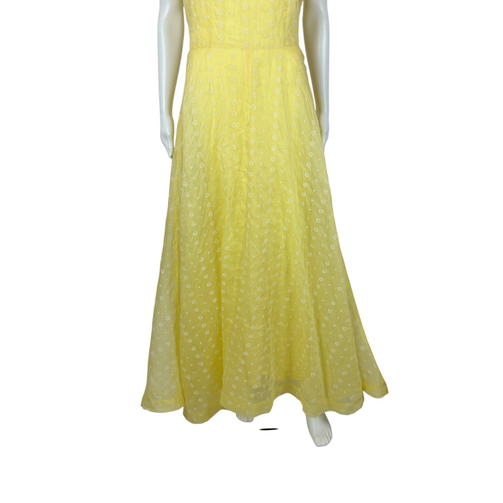 Vintage 30s Yellow Gown Women’s Medium Sheer Floral Embroidered Garden Party Dre