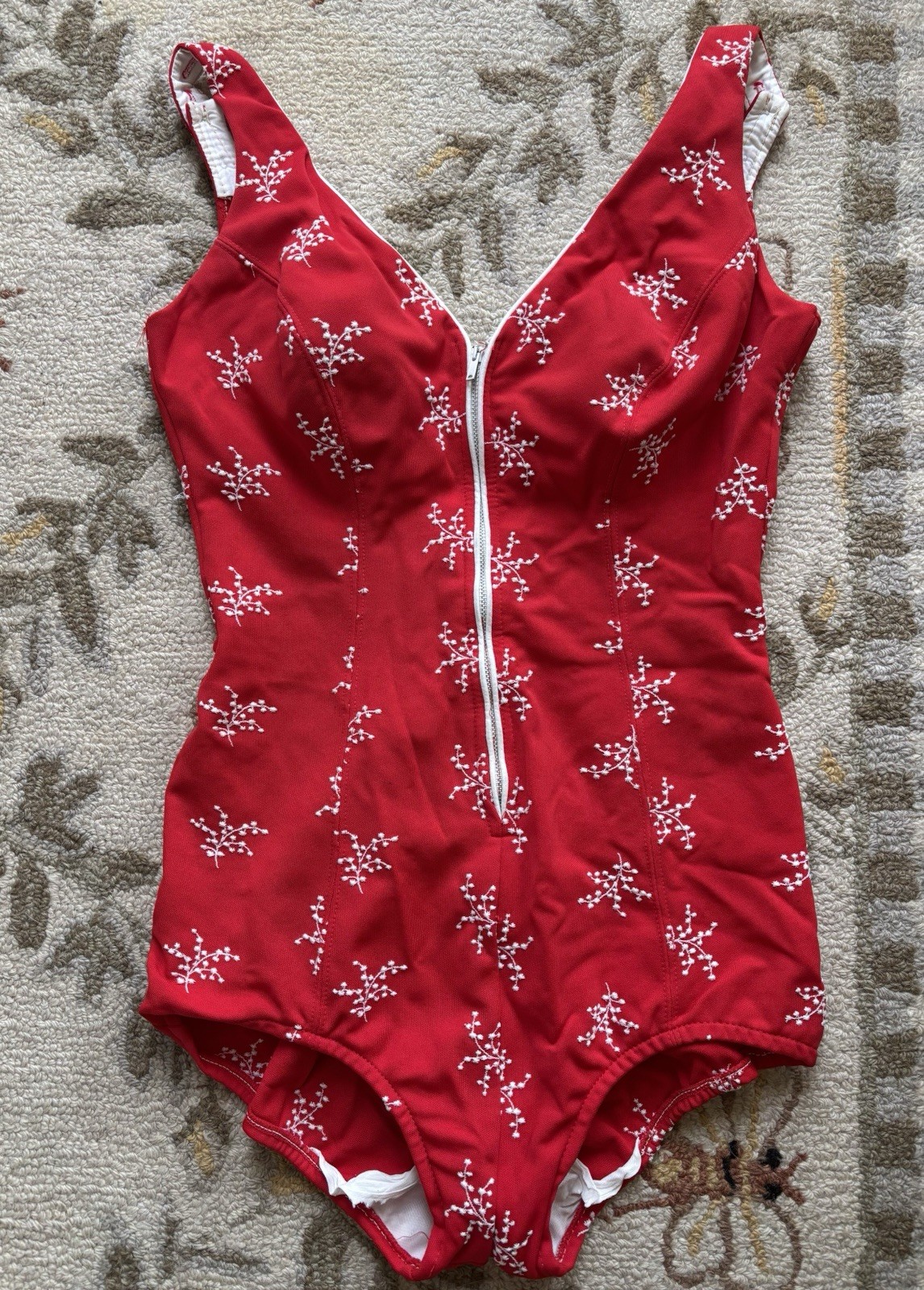Iconic Vintage Cole Of California Swimsuit! Cherry Red With Sweet Floral Print!