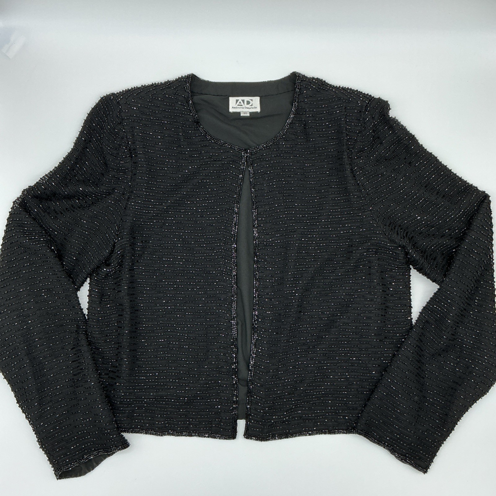 Vintage ANDRETTA DONATELLO Silk Beaded Jacket/Topper Black Size Medium