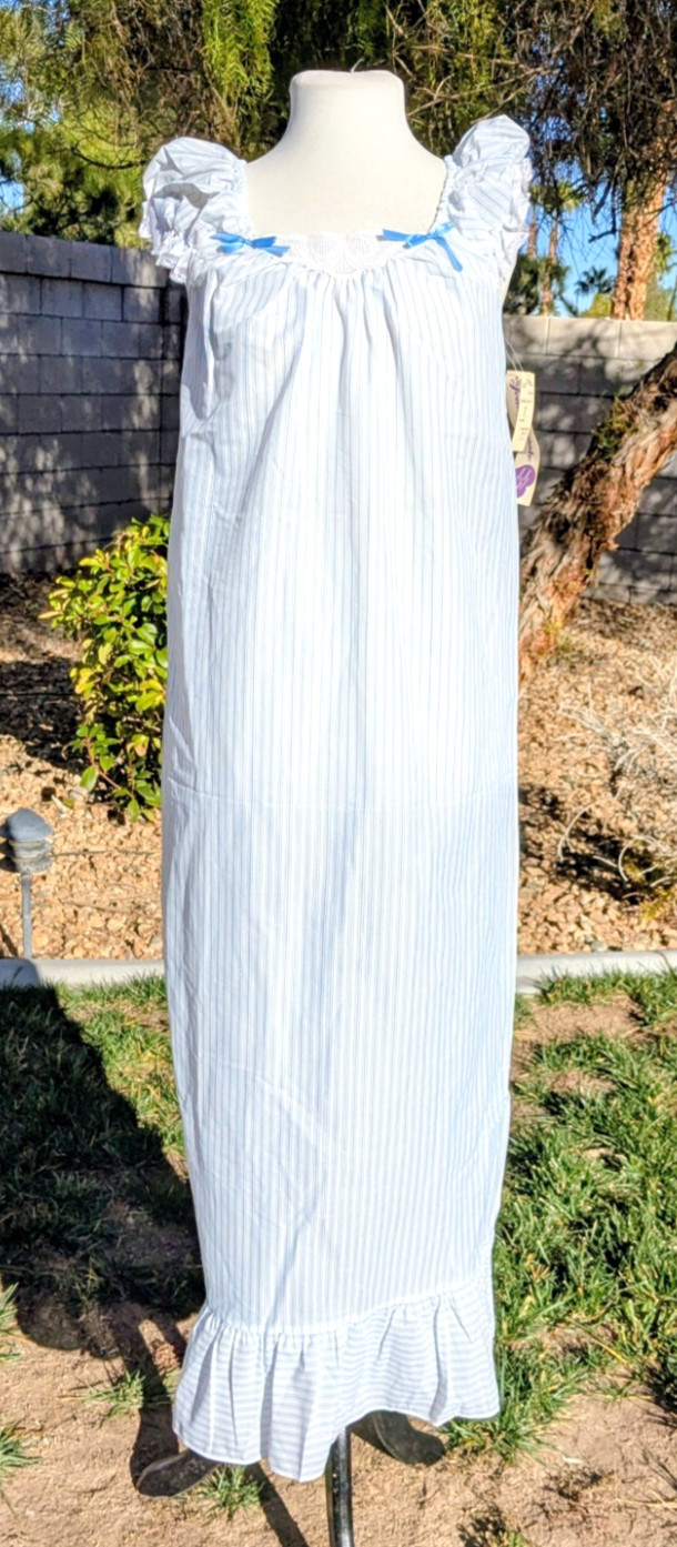 Vintage Jennifer Dale USA Made Sky Nightgown Dress Lace Trim Ruffle Hem Sz 5 NOS
