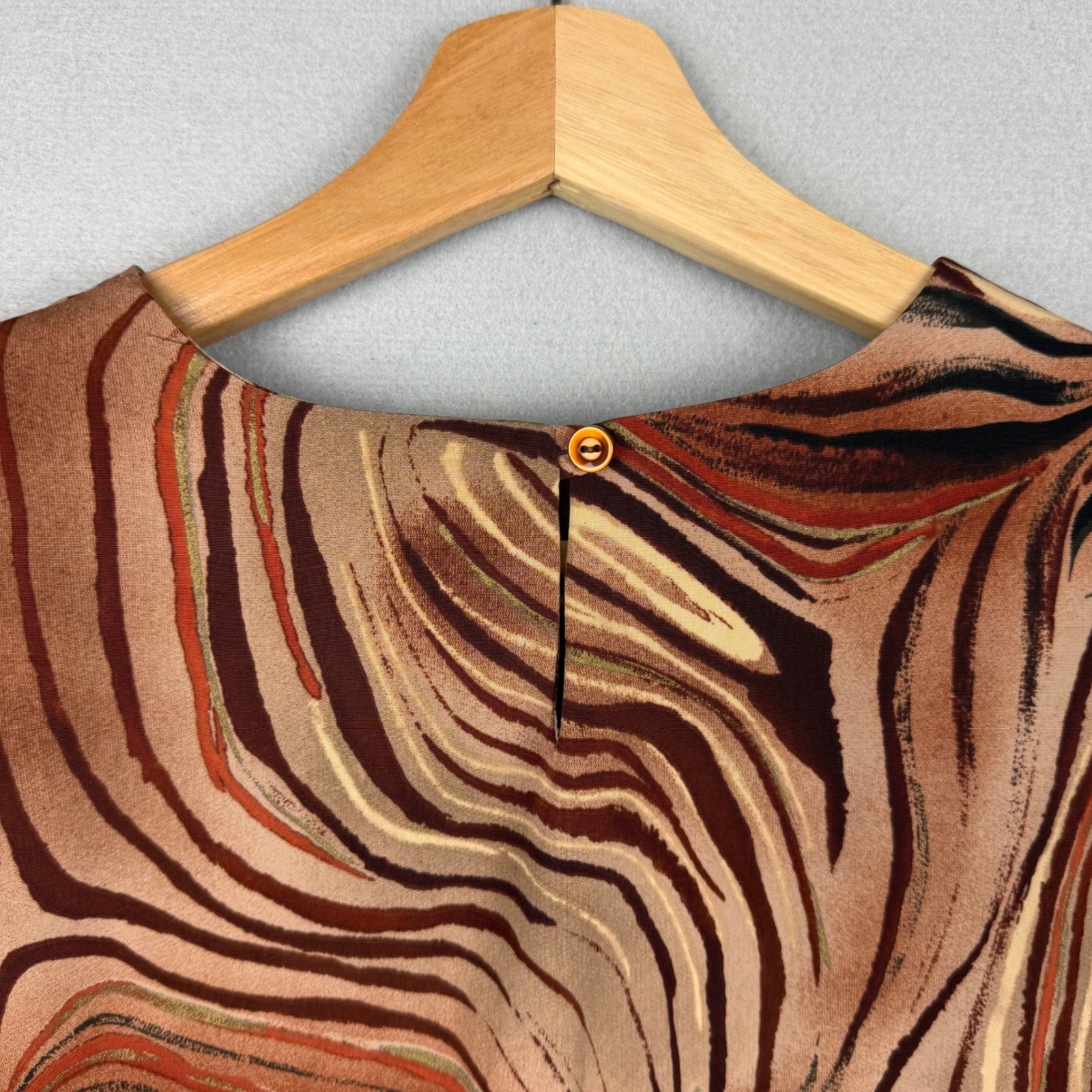 Vintage 90s Maggie Sweet Womens Large Brown Abstract Swirl Finger Prints Blouse