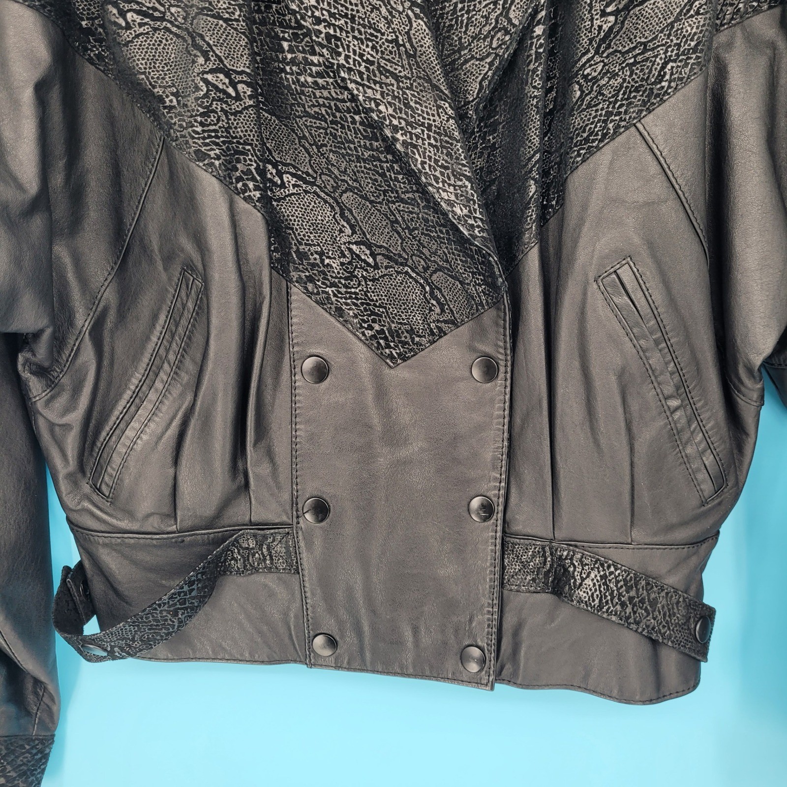 G-III Leather Fashions Jacket Womens Size S Vintage 80s Snakeskin Double Breast