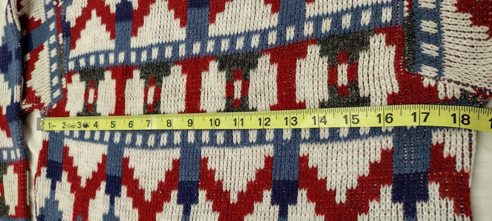 MCM Sweater Mid Century Holiday Burgundy Red White & Blues Mod Mock Neck Crew