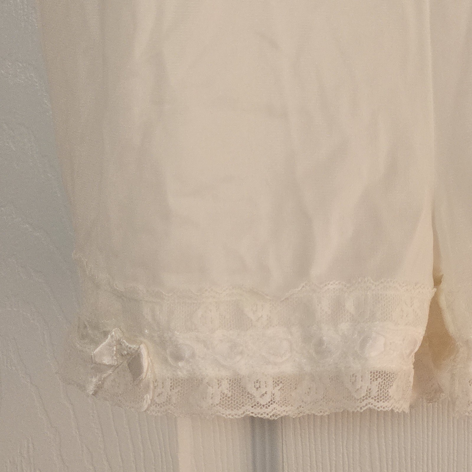 Teddy Shorts Romper Vtg Ivory Lace Trim Lingerie Size S Adjustable Straps USA