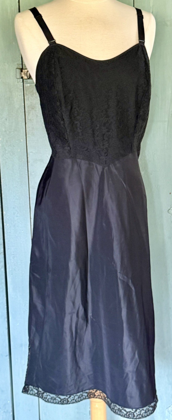 NOS VTG 1950’s BARBIZON Saucy Tafredda Full Black Slip Dress LaceSideZip Pinup L