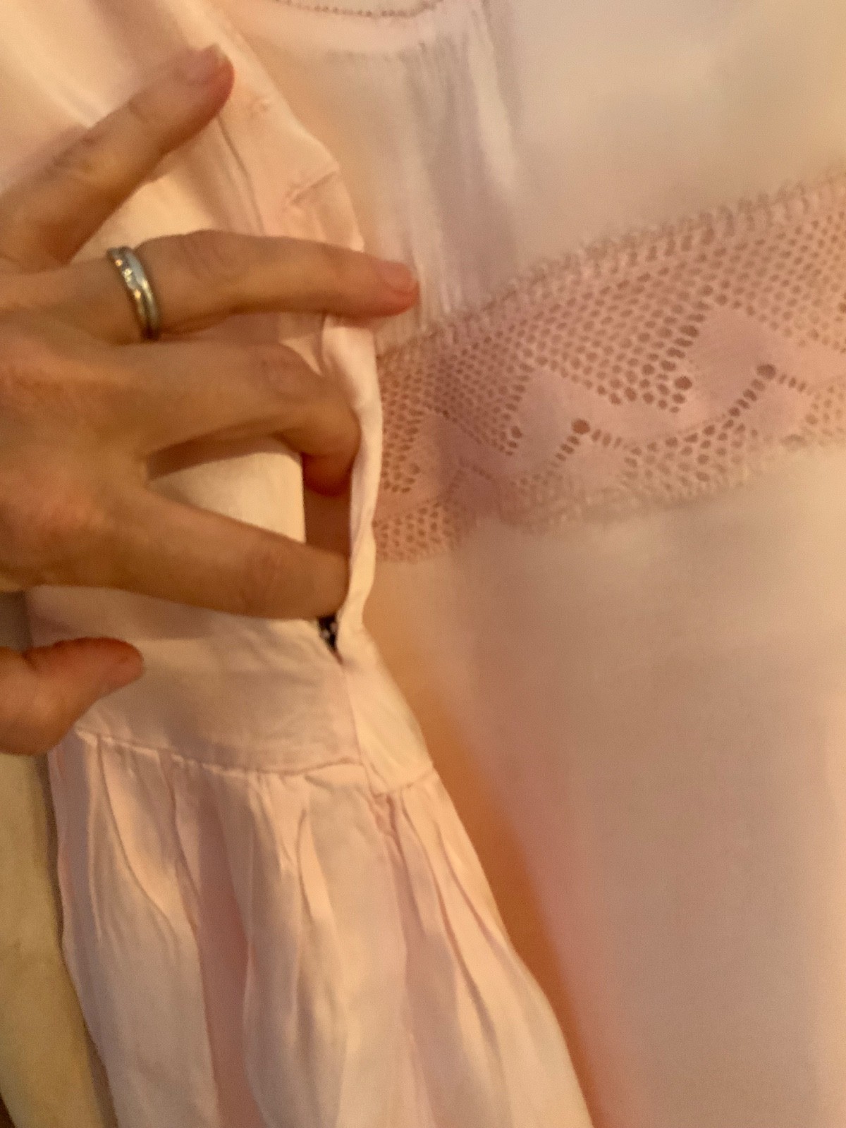 Rare 1930s Blush Pink Satin Boudoir Gown with Embroidery & Ribbon Sash-30DA