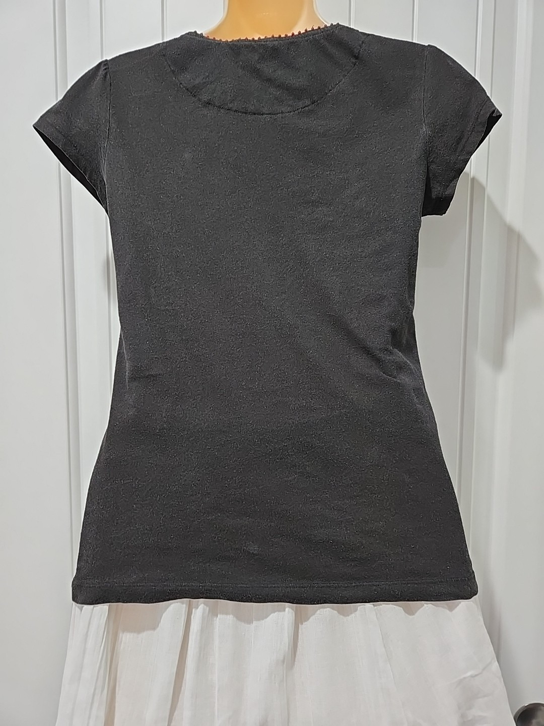 Vtg. Betty Boop T-Shirt „Open Your Heart” Black Short Sleeve Rhinestone Bow- M