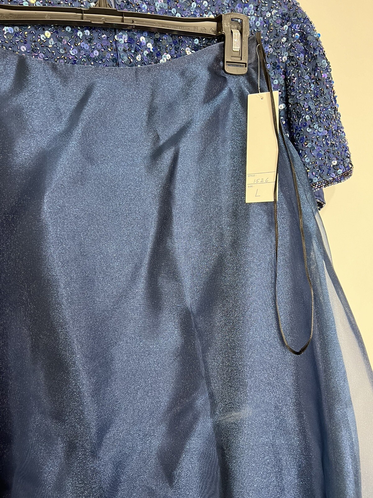 Vtg Scala Set Silk Sequin Beaded Top Organza Maxi Skirt Blue Formal Mother NWT