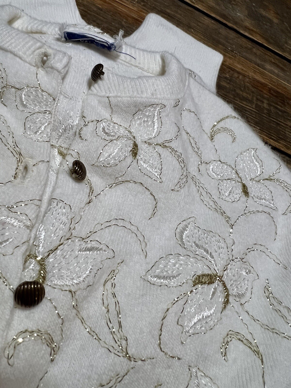 Vintage 1960s Orlon Acrylic Cardigan Sweater M Gold Metallic Stitched Union USA