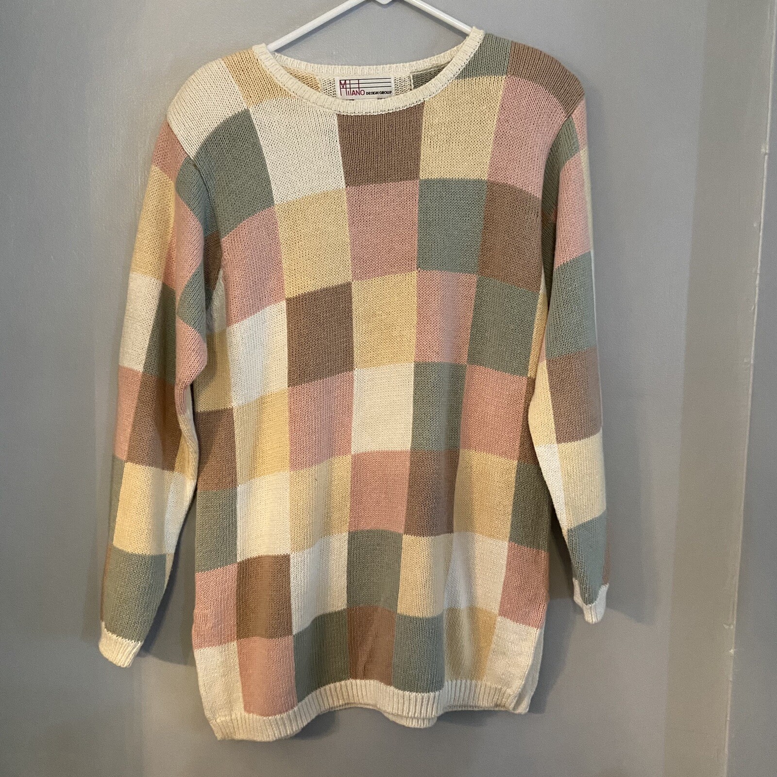 Vintage A’Milano Pastel Color-Block Acrylic Knit Long Sweater – Women’s Small