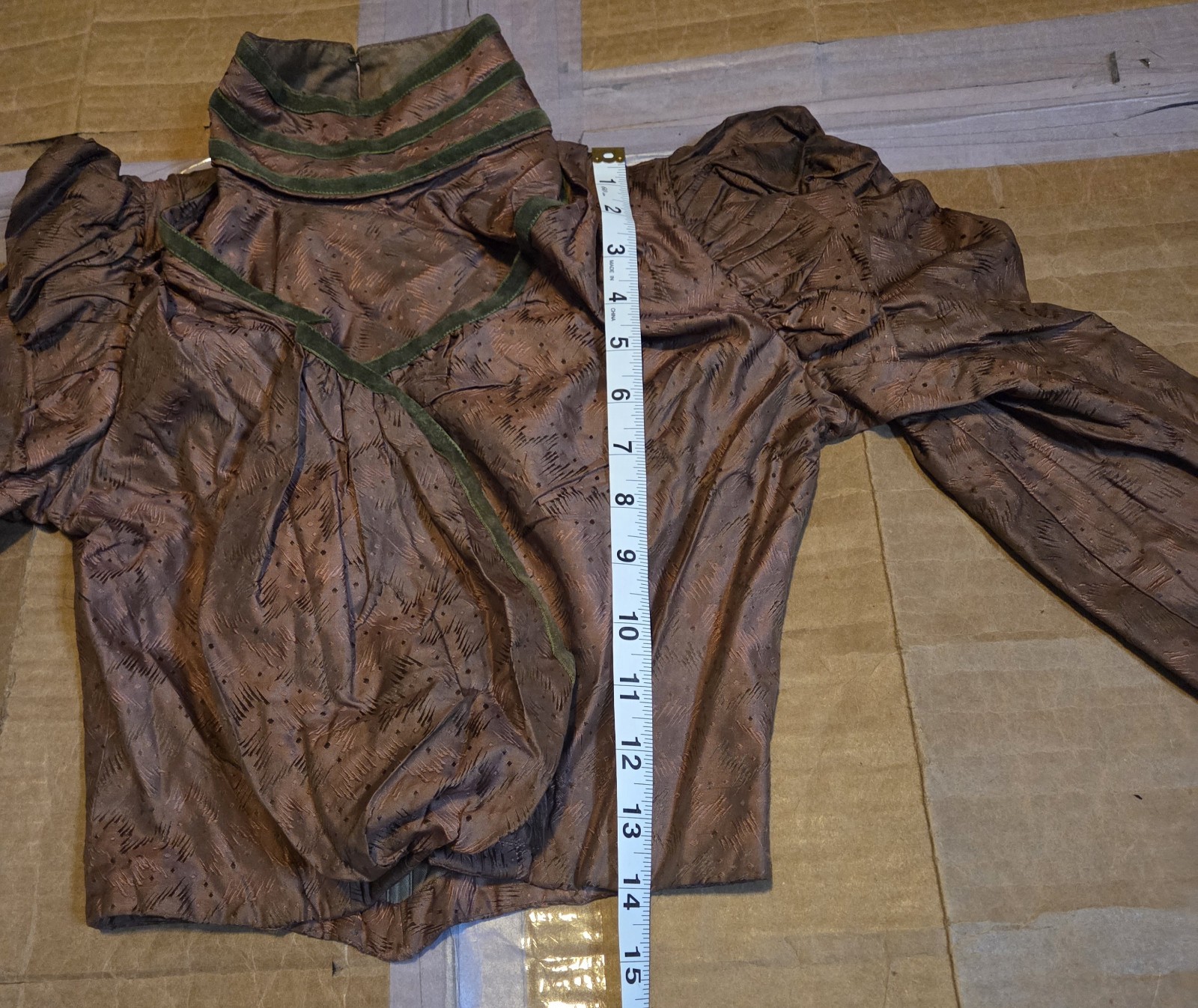 Victorian Copper Taffeta Print Bodice w/ Green Velvet Trim READ!