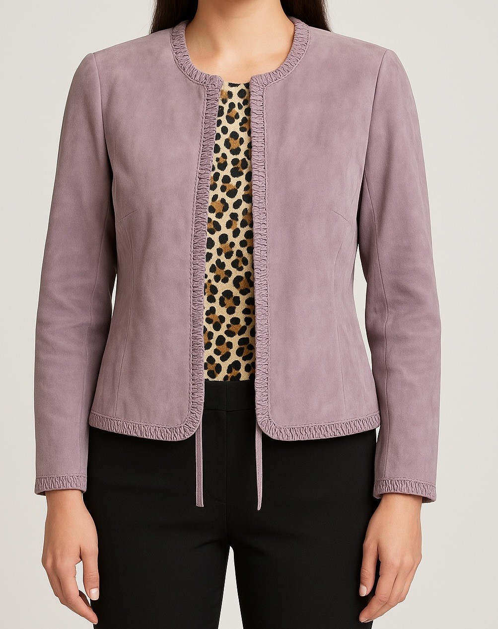 Vintage Escada Women’s Jacket Size US 14 100% Goat Leather Suede Lavender Mature