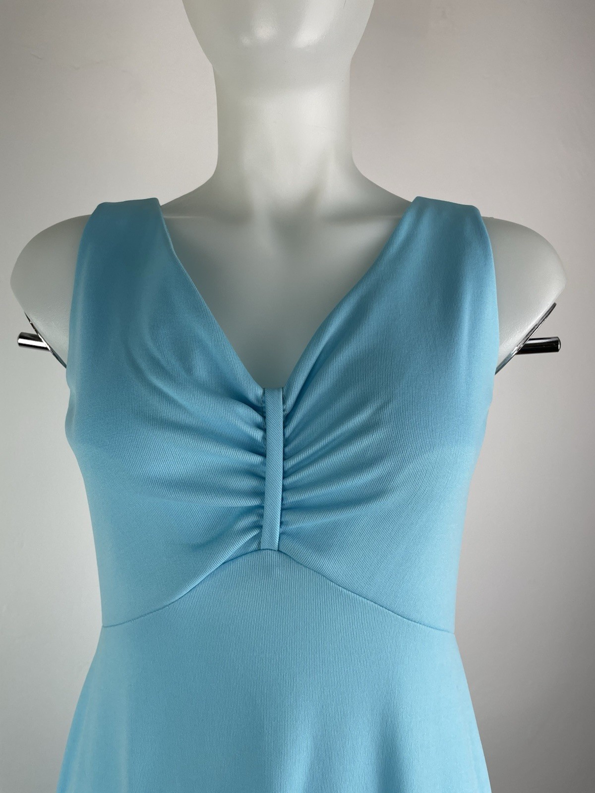 Vintage 60s 70s Dress & Hooded Cloak Cape Aqua Blue Matching Set 2 Piece Size 10