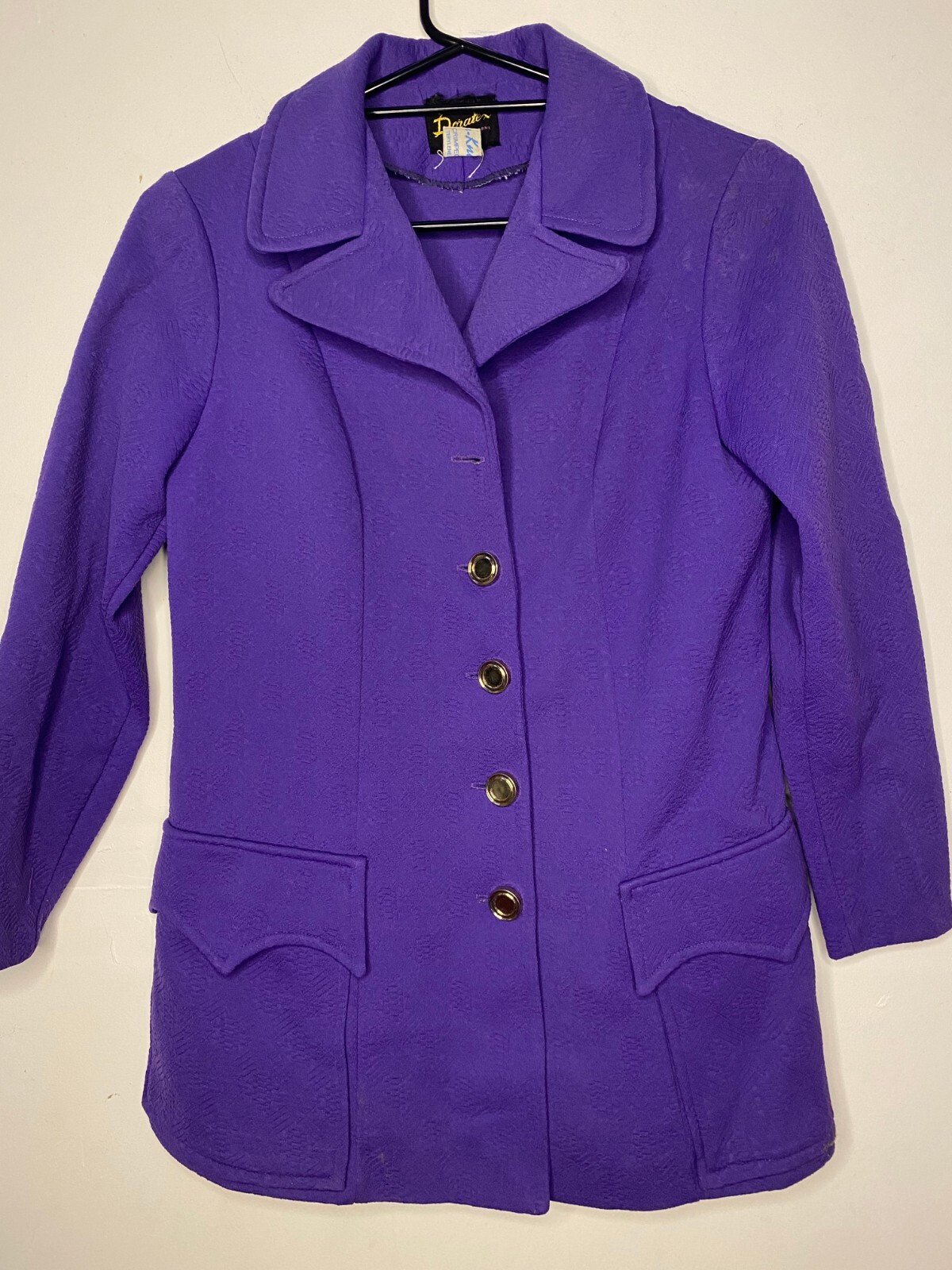 Vintage 1980s Doratex Melbourne Purple Crimped Terylene Patterned Blazer Sz M/L