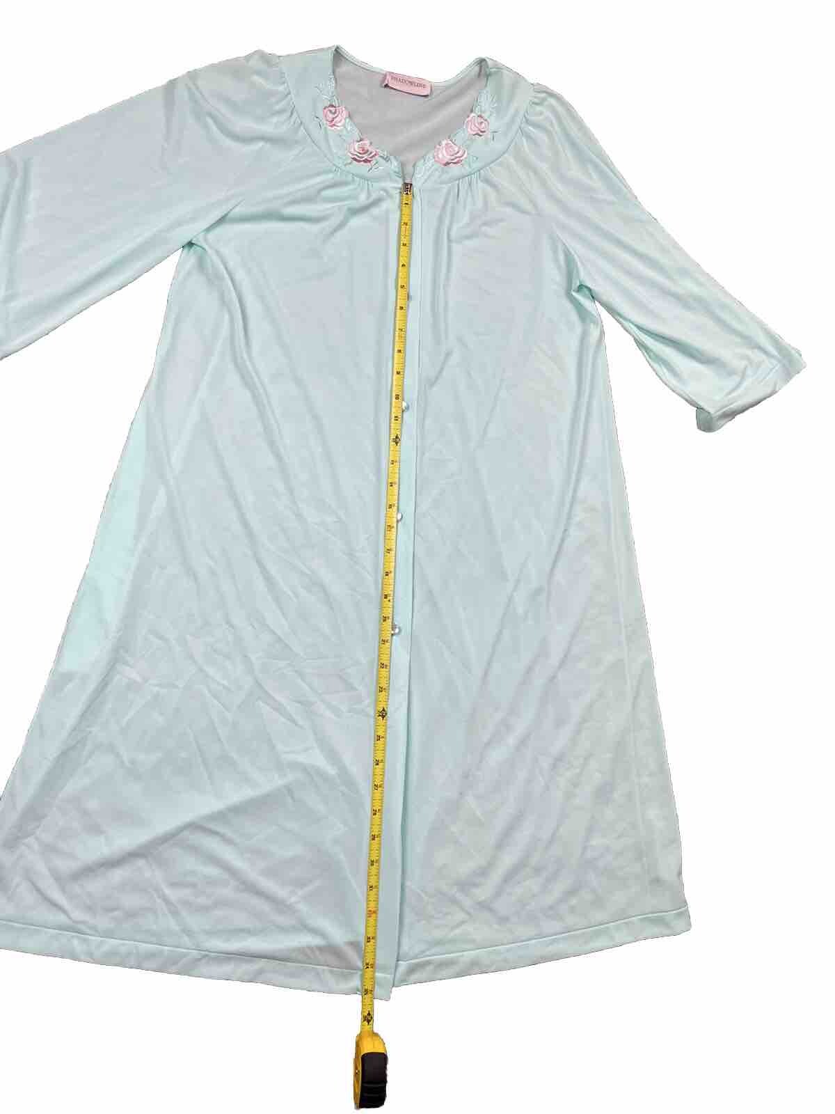 Vtg Shadowline 2 Pc Night Gown & Robe Housecoat Size M Blue Pink Flowers 70s