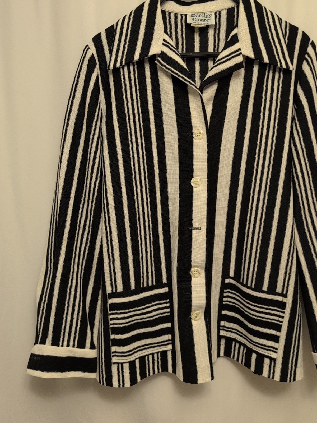 80s womens vtg 13-14 barclay square black white striped usa made jacket pockets