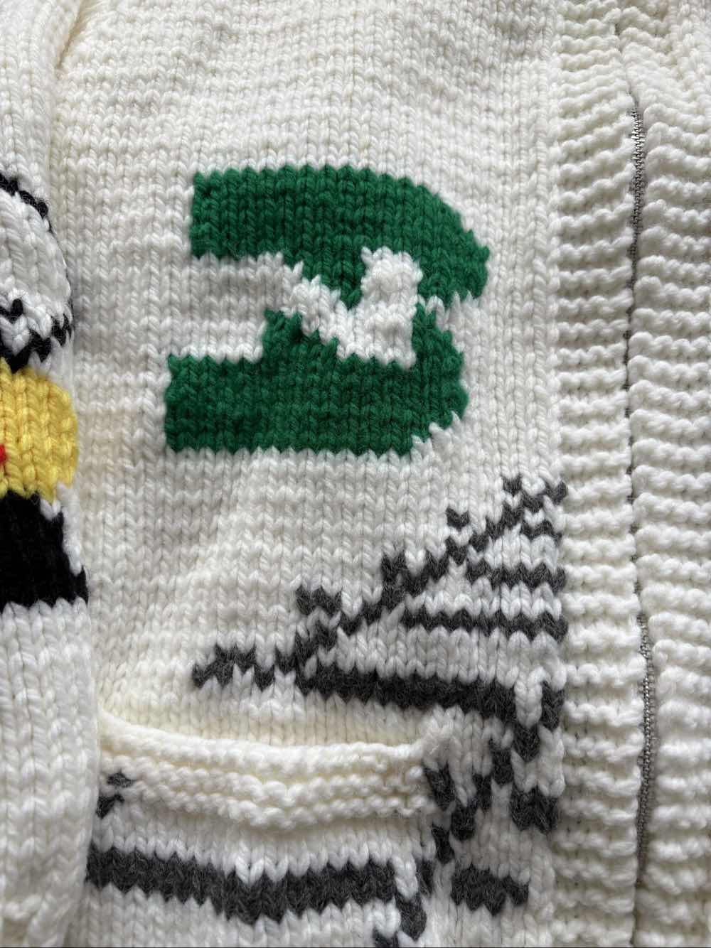 Hand crafted train theme Knit Wool Sweater Curling Stone Zip Cardigan, Size L